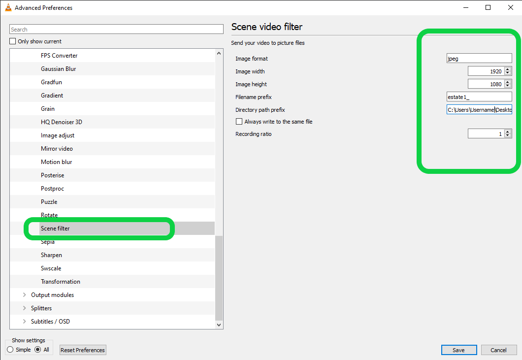 VLC Step 3: Setting Recording Ratio and Output Path